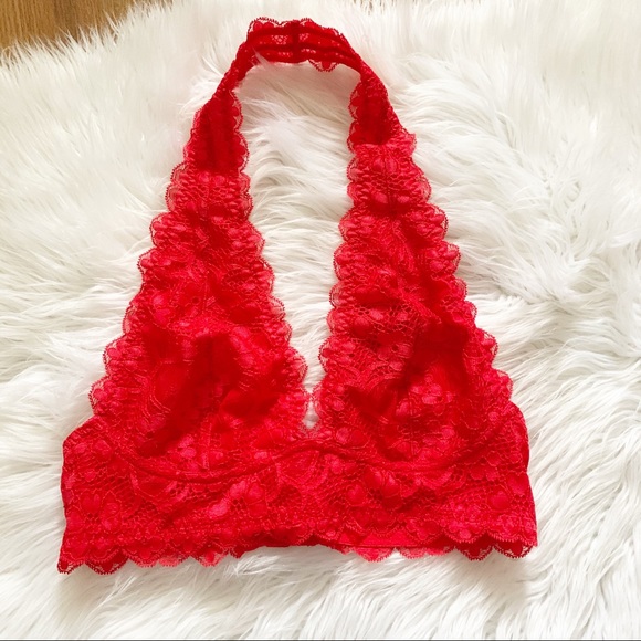Free People Galloon Lace Bralette Red Medium - Picture 2 of 5